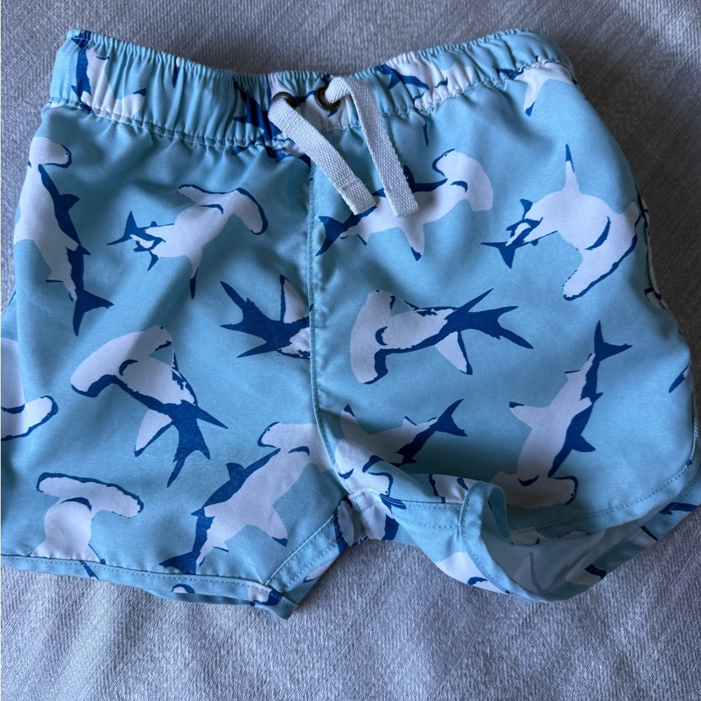 Hanna Andersson Light Blue Shark Swim Shorts